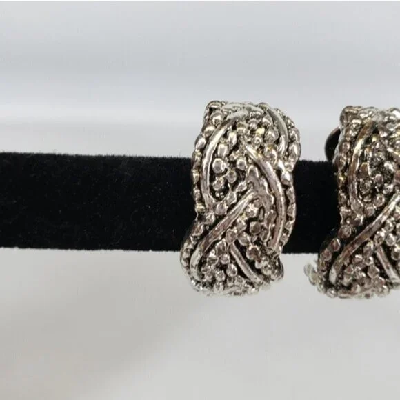 Vintage Vendome Women's Clip On Earrings Silver Tone Braid - Picture 3 of 15